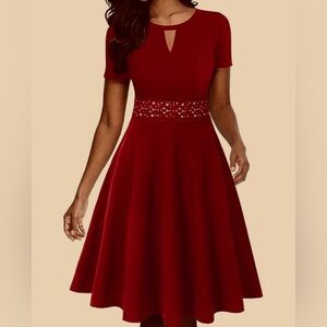 Owin Burgundy Fit & Flare Knee Length Party Dress - NWT - Size M